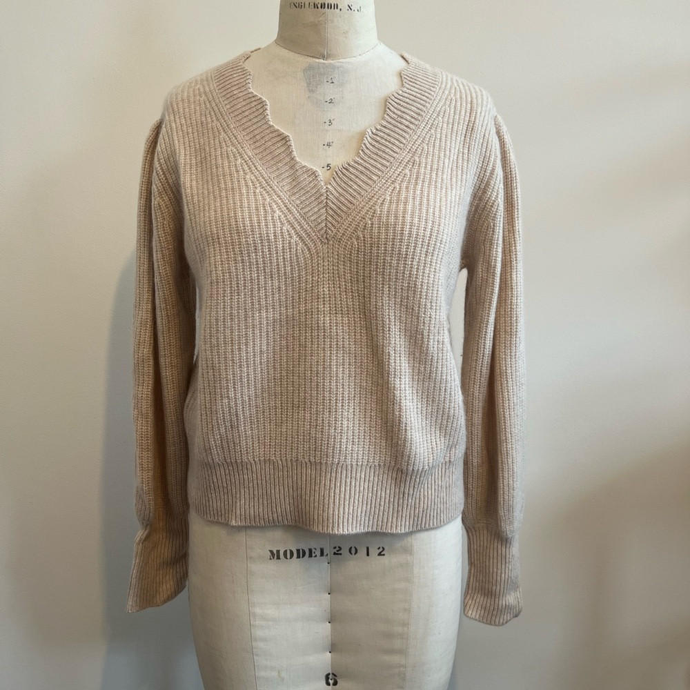 LoveShackFancy Cream V-Neck Sweater